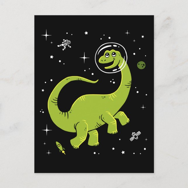 Grönt Brontosaurus Dinos in Space Vykort (Framsida)