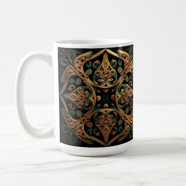 Grönt Bronze Ornamental Play Mönster Dekoration Kaffemugg (Vänster)