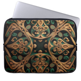 Grönt Bronze Ornamental Play Mönster Dekoration Laptop Fodral