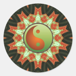 Grönt & Bronze Yin Yang Mandala Sticker Runt Klistermärke