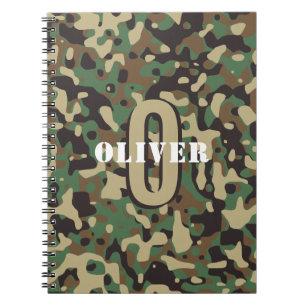 Grönt Brown Beige Camo Camouflage Monogram Namn Anteckningsbok