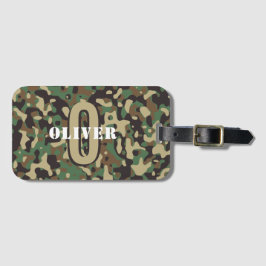 Grönt Brown Beige Camo Camouflage Monogram Namn Bagagebricka