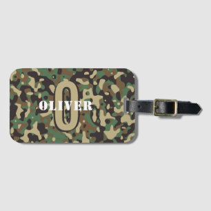 Grönt Brown Beige Camo Camouflage Monogram Namn Bagagebricka