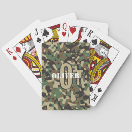 Grönt Brown Beige Camo Camouflage Monogram Namn Casinokort