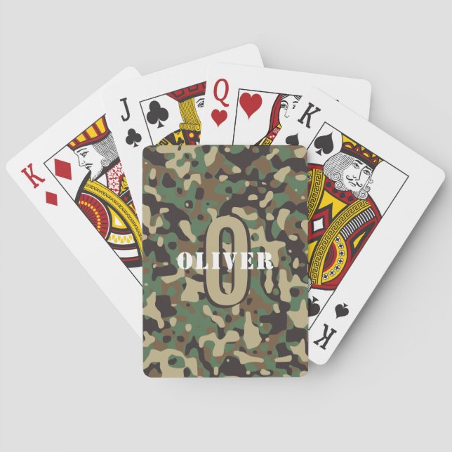 Grönt Brown Beige Camo Camouflage Monogram Namn Casinokort (Baksidan)