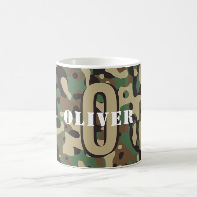 Grönt Brown Beige Camo Camouflage Monogram Namn Kaffemugg (Center)