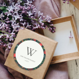 Grönt Brown Berry jul Flora Monogram Runt Klistermärke