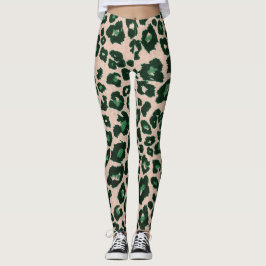 Grönt Brown Black Leopard Animal Print Leggings