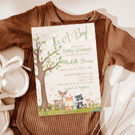 Grönt Brown Boy Watercolor Woodland Animals Inbjudningar