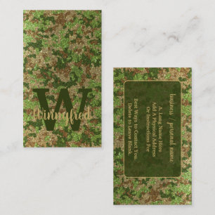 Grönt Brown Camouflage Glitter Camo Monogram Namn Visitkort
