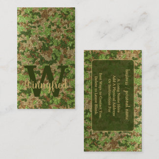 Grönt Brown Camouflage Glitter Camo Monogram Namn Visitkort
