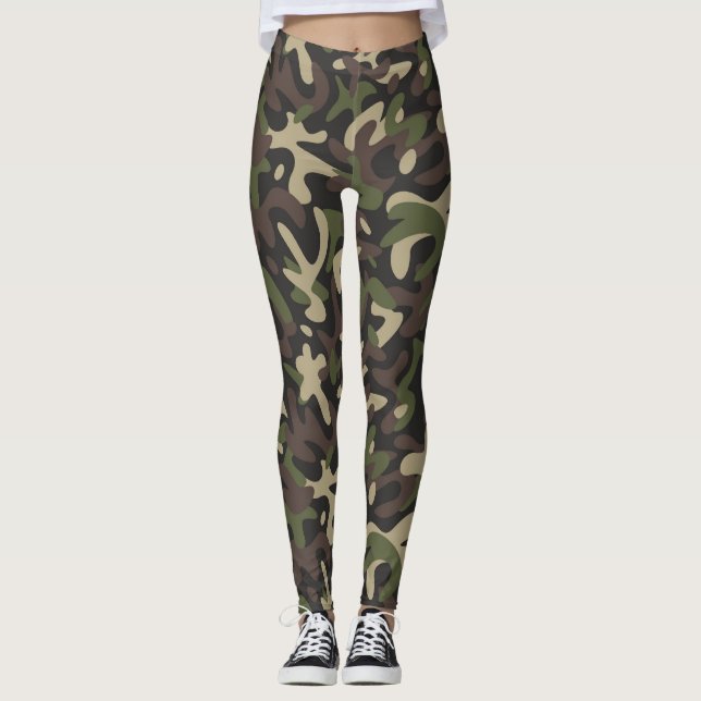 Grönt/Brown Camouflage Women's Leggings (Framsida)
