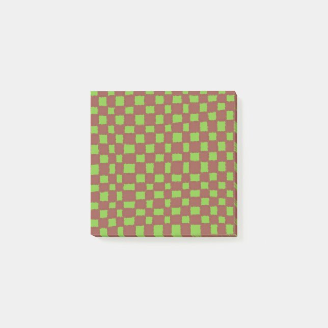 Grönt Brown Checkerboard Earthy Checkered Mönster Post-it Block (Framsida)