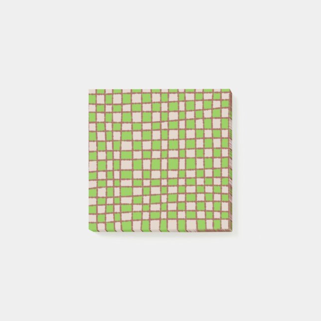 Grönt Brown Checkerboard Earthy Checkered Mönster Post-it Block (Framsida)