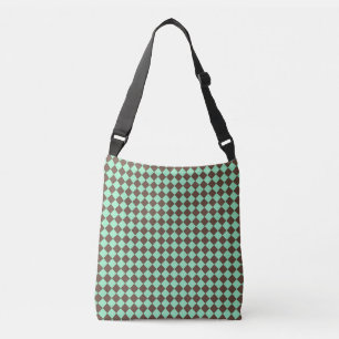 Grönt Brown Diamond Checker Mönster Axelväska