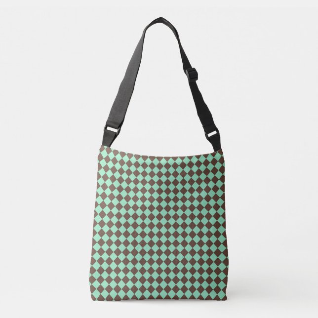 Grönt Brown Diamond Checker Mönster Axelväska (Framsida)