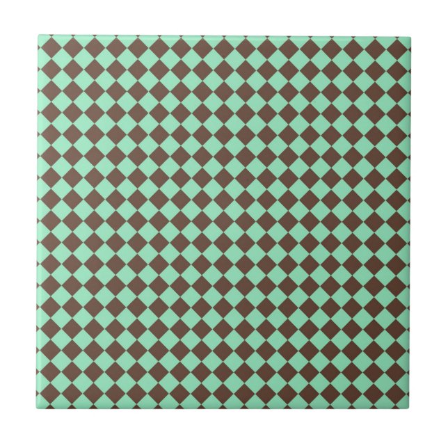 Grönt Brown Diamond Checker Mönster Kakelplatta (Framsidan)