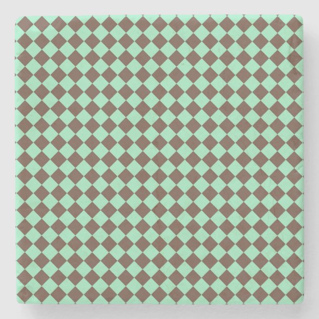 Grönt Brown Diamond Checker Mönster Stenunderlägg (Framsidan)