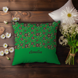 Grönt Brown Flowers Cottagecore Decor namn Kudde