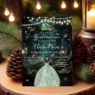 Grönt Brown Girl Quinceañera Inbjudningar