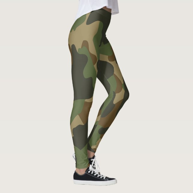 Grönt Brown Khaki Military Nature Camouflage Leggings (Höger)