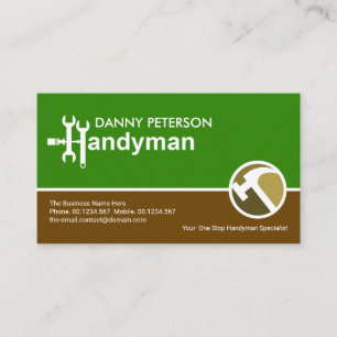 Grönt Brown Lagrar Handyman Motif Hammer Logotyp Visitkort