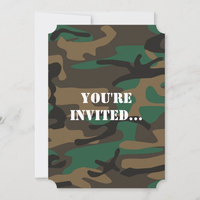 Grönt Brown Military Camo Camouflage Inbjudningar (Framsida)