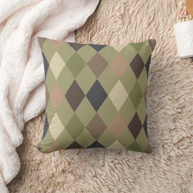 Grönt Brown Modern Camo Diamond Mönster Kudde (Filt)
