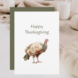 Grönt Brown Turkiet Watercololor Thanksgiving Julkort