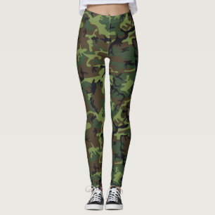 Grönt Brown Woodland Camouflage Mönster Camo Leggings