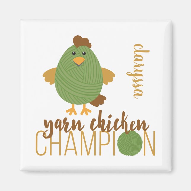 Grönt & Brown Yarn Chicken Champion Magnet (Framsidan)