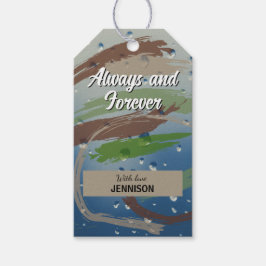 Grönt, brun och idem alltid och för alltid presentetikett