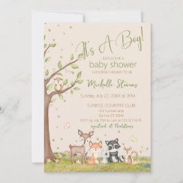 Grönt Bruna Watercolor Woodland Animals Inbjudningar