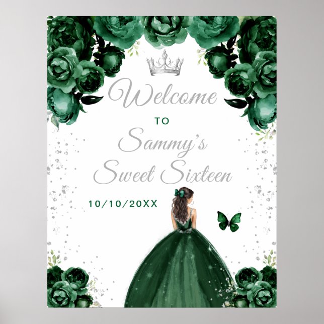 Grönt Brunette Hair Princess Sweet sixteen Welcome Poster (Framsidan)
