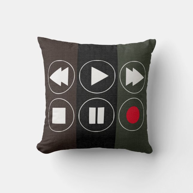 grönt brunsvarta tekniska ikoner Rewind Fast Fowar Kudde (Framsida)