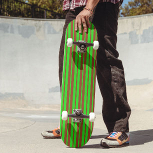 Grönt Brunt Stilrent Randigt Mönster Design Mini Skateboard Bräda 18,5 Cm