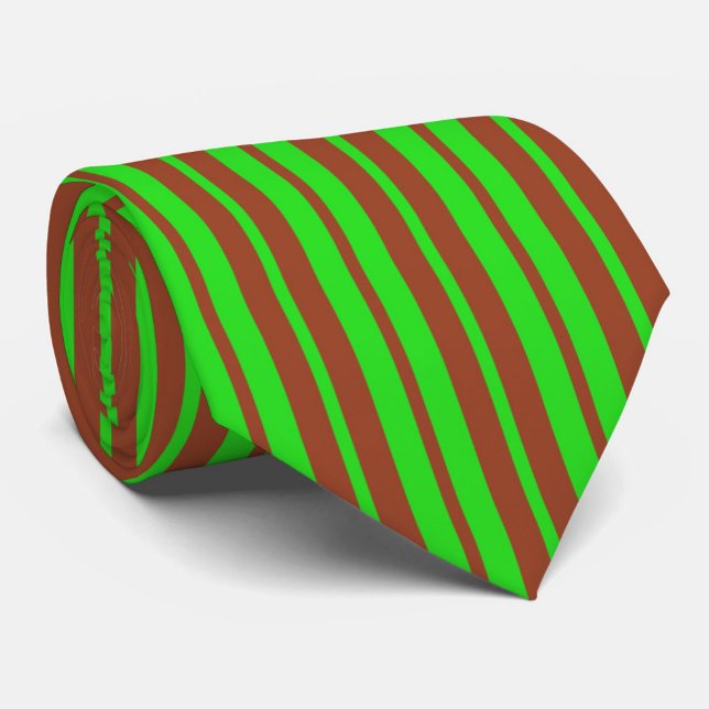 Grönt Brunt Stilrent Randigt Mönsterdesign  Slips (Skapare uppladdad)