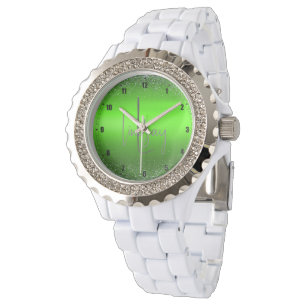 Grönt Brushed Metall Glitter Monogram Simple Armbandsur