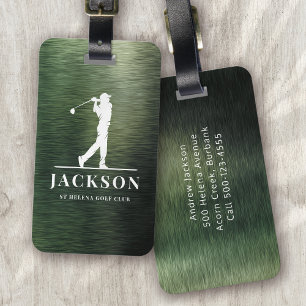 Grönt Brushed Metall Personlig Monogram Golfer Bagagebricka