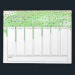 Grönt Brushstroke Guld Confetti Weekly Planner Anteckningsblock<br><div class="desc">I den här roligten har jag täckt över bakgrunden i en vattenfärgspenseldrag i grönten. Att lägga över det är en separat bild som simulerar konetti från guld. Uttrycket "Veckoplanering" återges i ett handskriftsteckensnitt för avslappnad och har placerats överst på sidan som grafik. Använda mallen fält om du vill lägga till...</div>