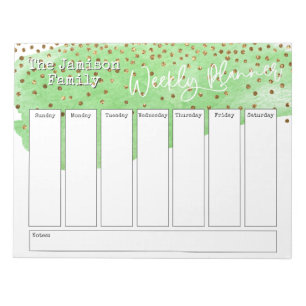 Grönt Brushstroke Guld Confetti Weekly Planner Anteckningsblock