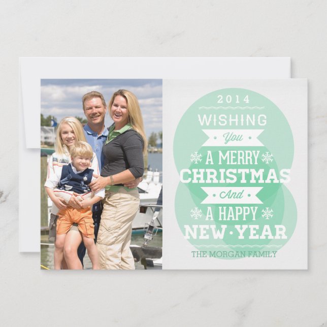 Grönt bubblar fotoet för typografijulhelgdag julkort (Framsida)