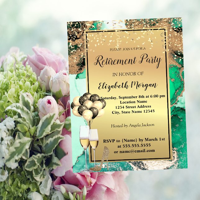 Grönt, bubblor,Gree Marble Pension Inbjudningar (Skapare uppladdad)