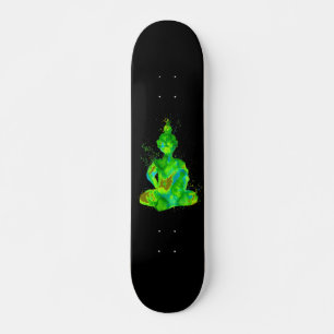 Grönt Buddha Silhouette Mini Skateboard Bräda 18,5 Cm