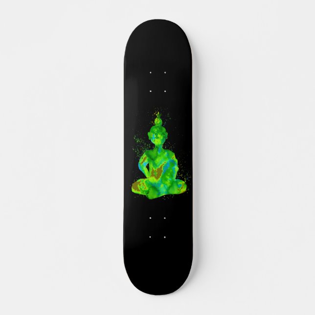 Grönt Buddha Silhouette Mini Skateboard Bräda 18,5 Cm (Framsida)