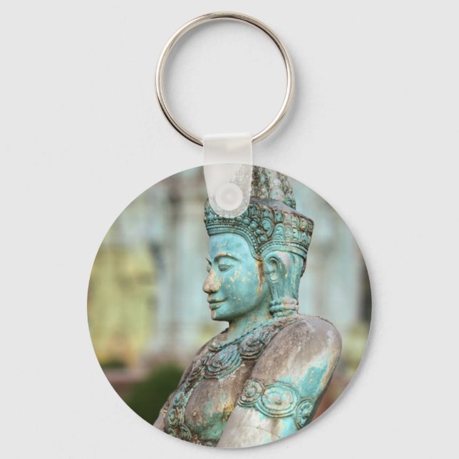 Grönt Buddha-staty Kambodja Nyckelring (Framsida)