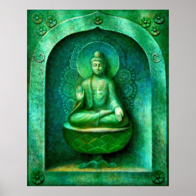 Grönt Buddha Zen Buddhist Meditation Art Poster (Framsidan)