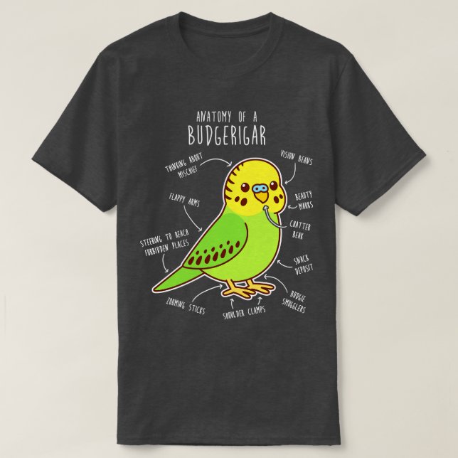 Grönt Budgie Anatomy T Shirt (Design framsida)