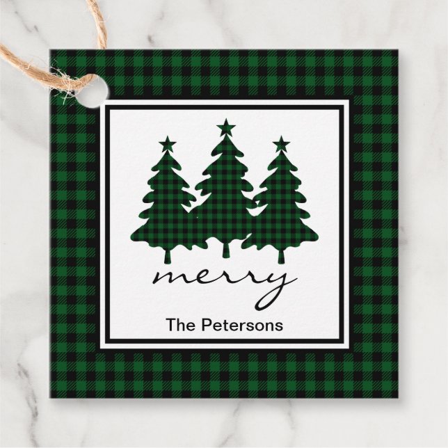 Grönt Buffalo Check Gräs Träd Gåvor Etiketter (Framsida)