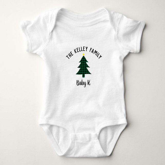 Grönt Buffalo Plaid Träd, Baby Helgdag Family T Shirt (Framsida)